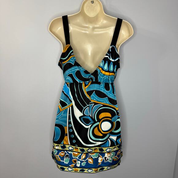 Hale Bob Vintage Silk Printed V Neck Baby Doll Mini Dress Tunic Y2K Sz M - Picture 11 of 13